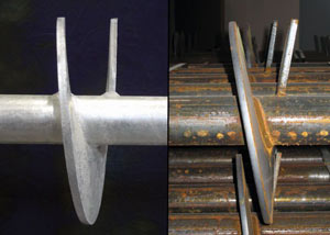 a proper and improper helical blade system in two different foundation piers in Iowa City.