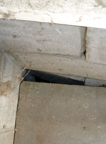 inward rotation of a foundation wall damaged by street creep in a garage in Fairfield 