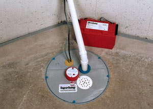 A sump pump system with a battery backup system installed in Coralville